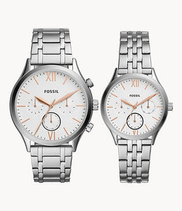 Fossil His and Her Fenmore Midsize Multifunction Stainless Steel Watch Gift Set