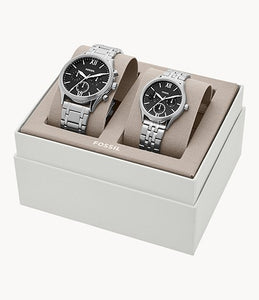 Fossil His and Her Fenmore Midsize Multifunction Stainless Steel Watch Gift Set