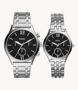 Fossil His and Her Fenmore Midsize Multifunction Stainless Steel Watch Gift Set