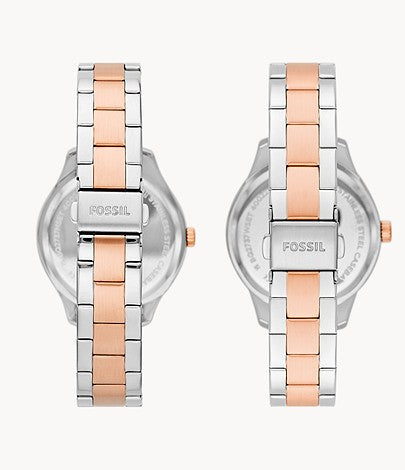 His and Hers Multifunction Two-Tone Stainless Steel Watch Set