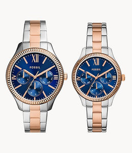 His and Hers Multifunction Two-Tone Stainless Steel Watch Set