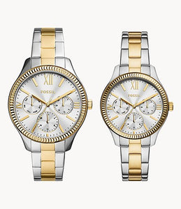 His and Hers Multifunction Two-Tone Stainless Steel Watch Set